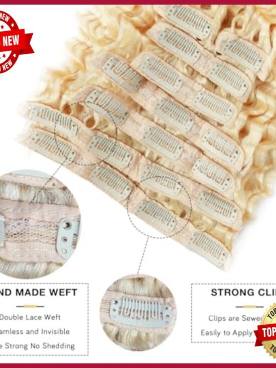 28 Inch Human Hair Clip-In Extensions, Deep Wave, 100-140g Set